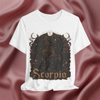 White t-shirt with Scorpio zodiac design