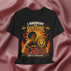 black Leo Zodiac shirt with a black woman and lion with the text I brought the sunshine, you're welcome