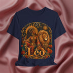 Navy blue t-shirt with Leo zodiac design