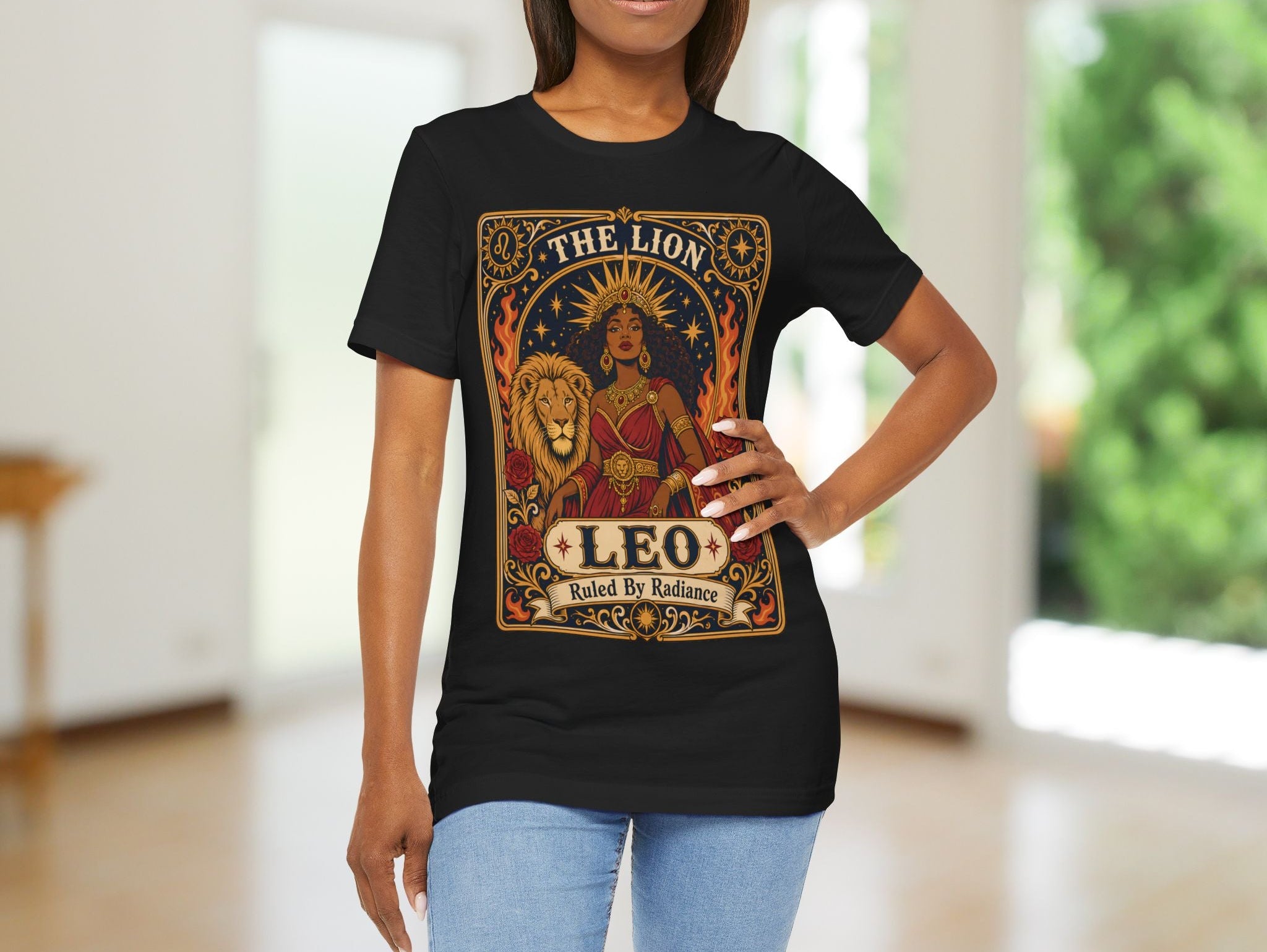 black Leo zodiac tarot card shirt
