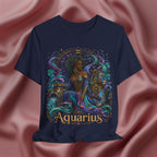 Navy blue t-shirt with Aquarius zodiac design