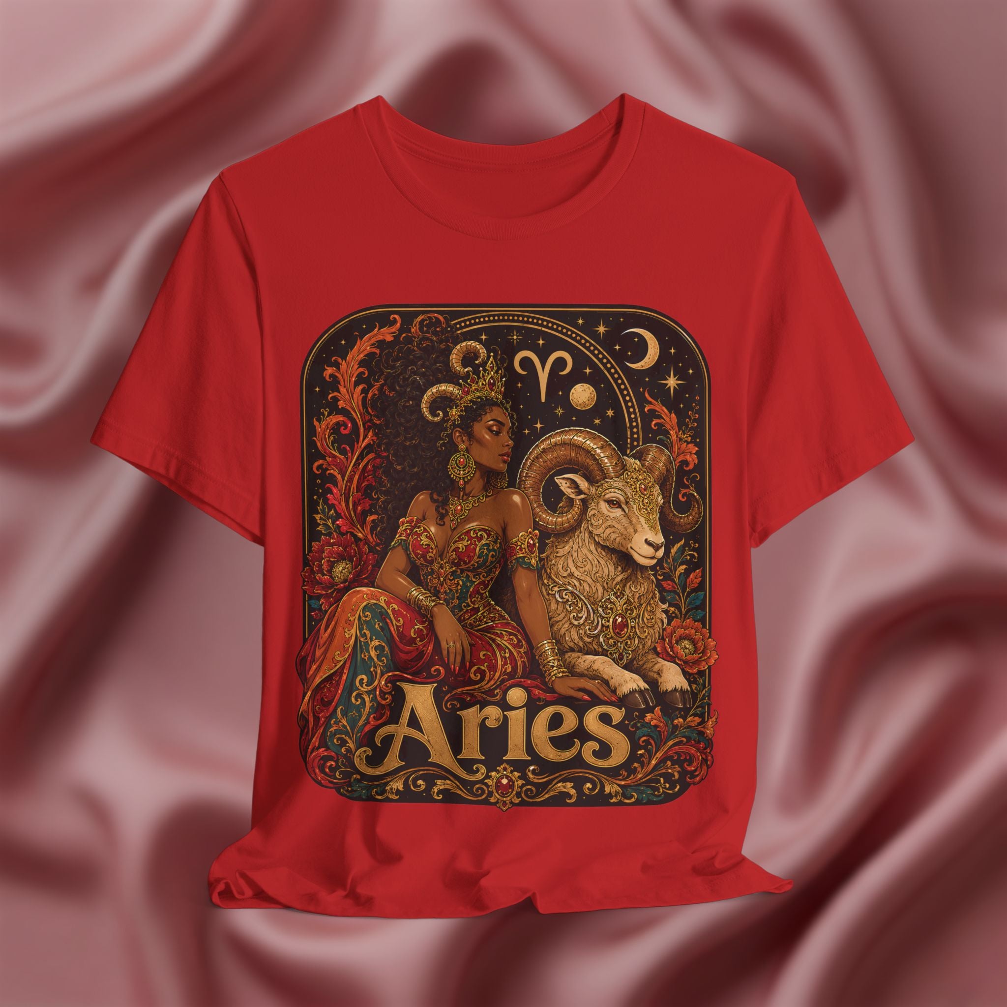 Red t-shirt with Aries zodiac design