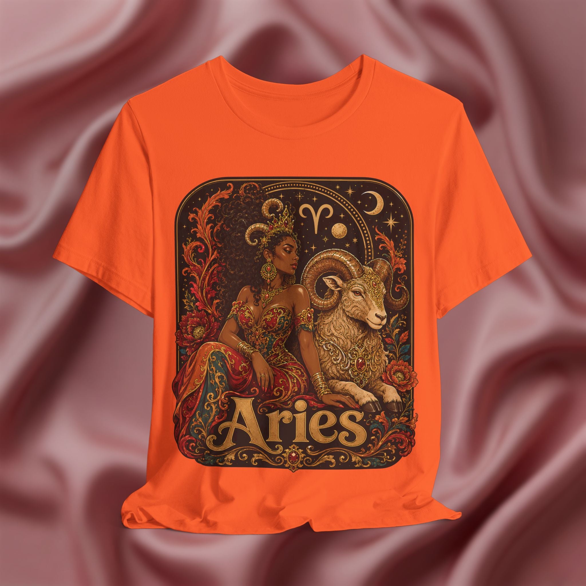 Orange t-shirt with Aries zodiac design
