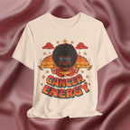 Soft cream T-shirt with 'Cancer Energy' design on a textured brown background