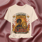 soft cream Leo Zodiac shirt with a black woman and lion with the text I brought the sunshine, you're welcome