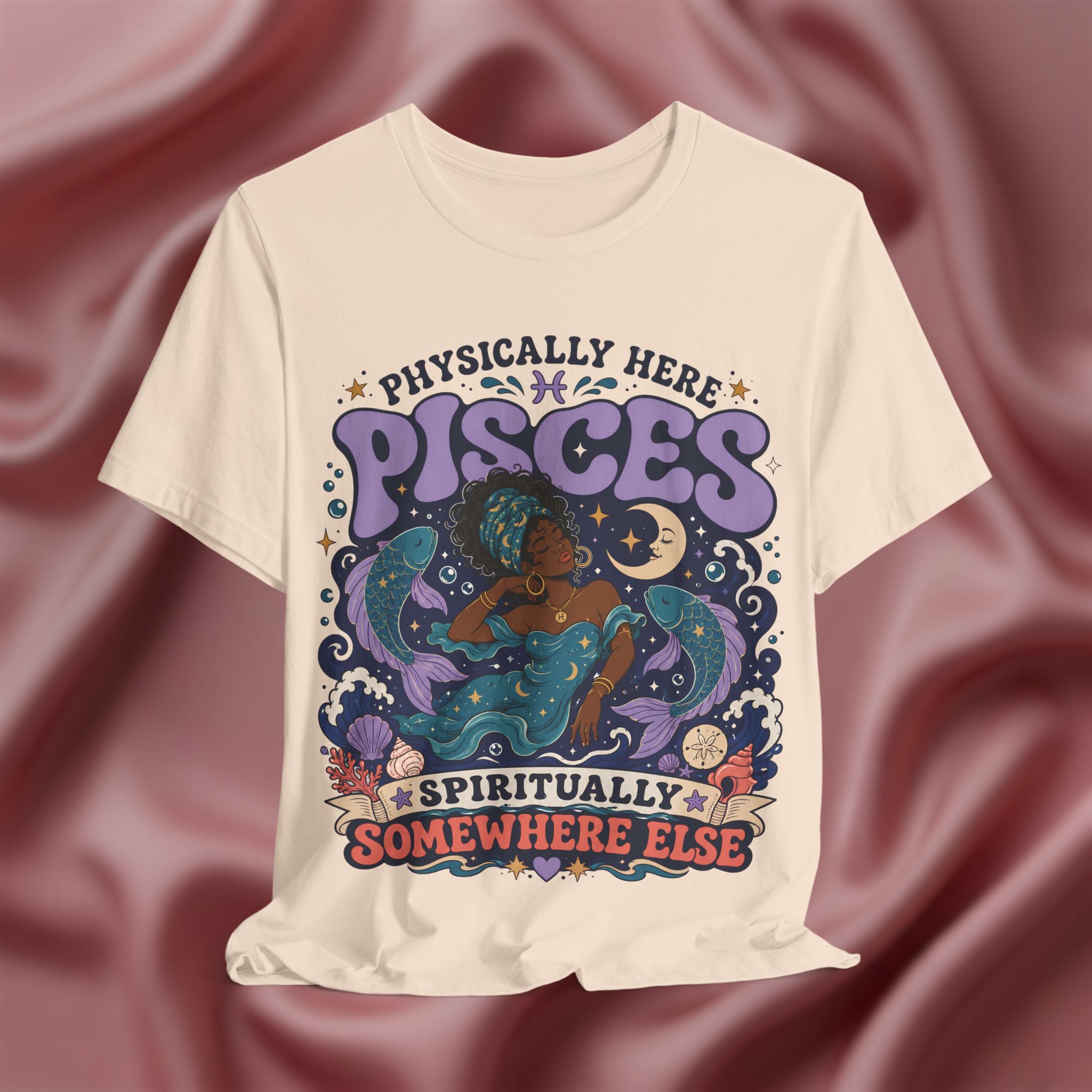 Soft cream t-shirt with Pisces zodiac design 