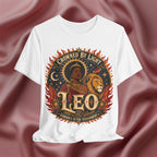 White t-shirt with 'Crowned By Light Leo' design