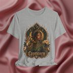 Gray t-shirt with Capricorn design on a pink fabric background