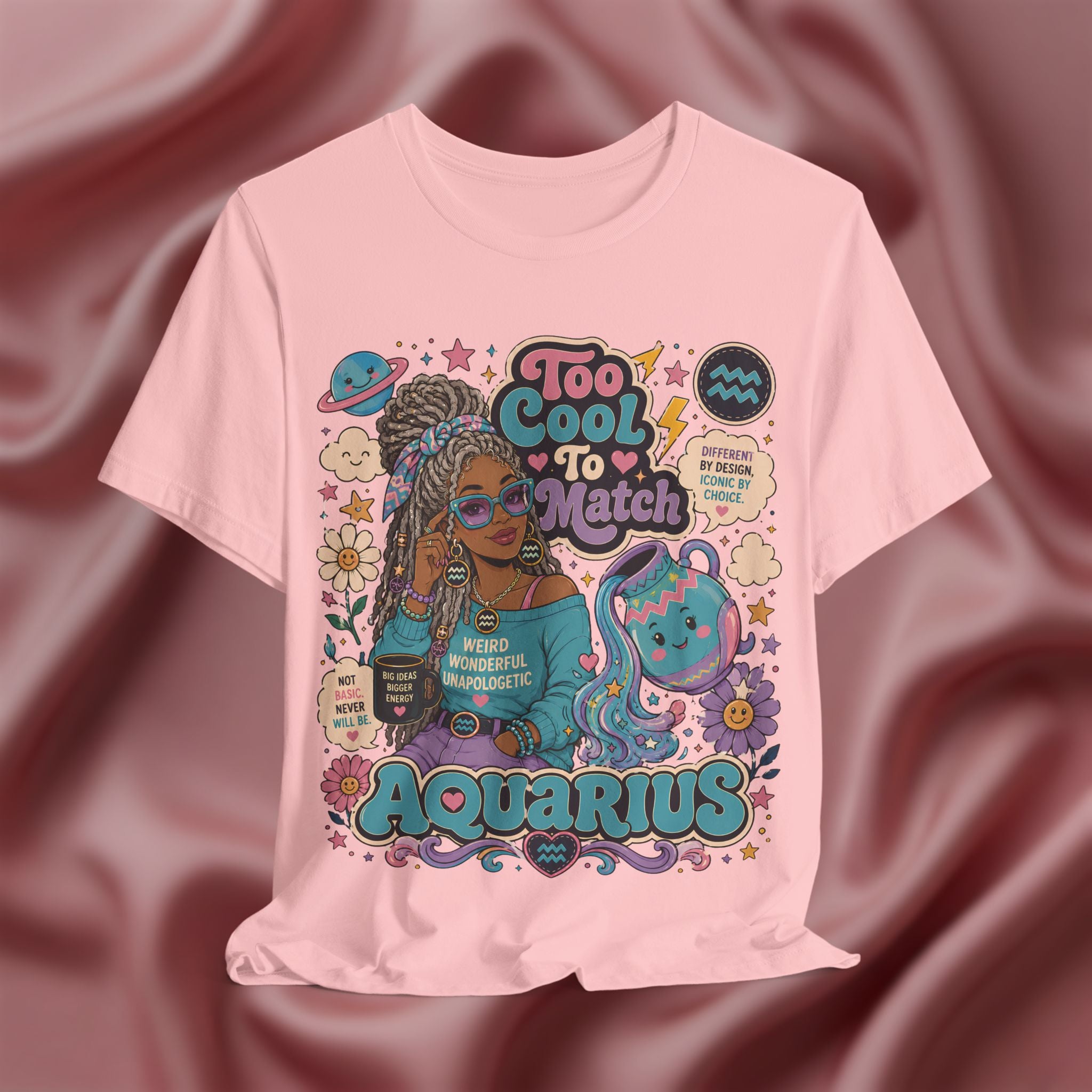 Pink t-shirt with Aquarius-themed design