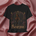 Black t-shirt with Scorpio zodiac design