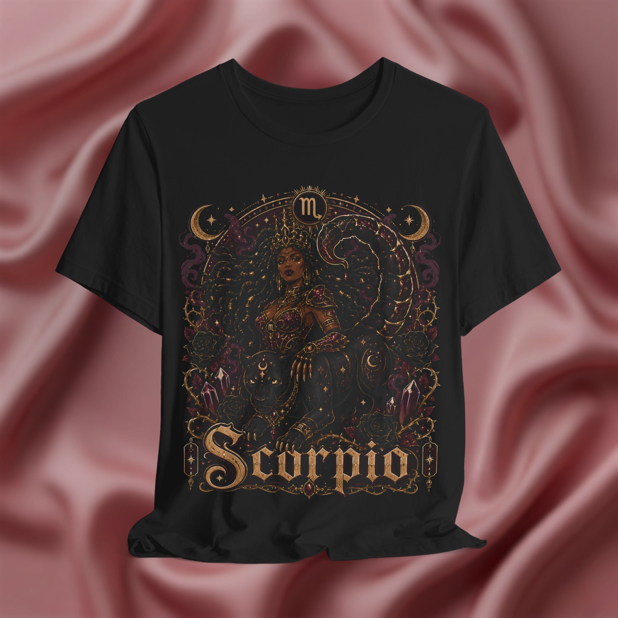 Black t-shirt with Scorpio zodiac design