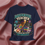 Navy blue t-shirt with 'Aquarius Teacher Teaching the Future Differently' design