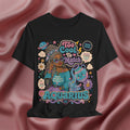 Black t-shirt with Aquarius-themed design featuring a person with braided hair