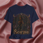 Navy blue t-shirt with Scorpio zodiac design