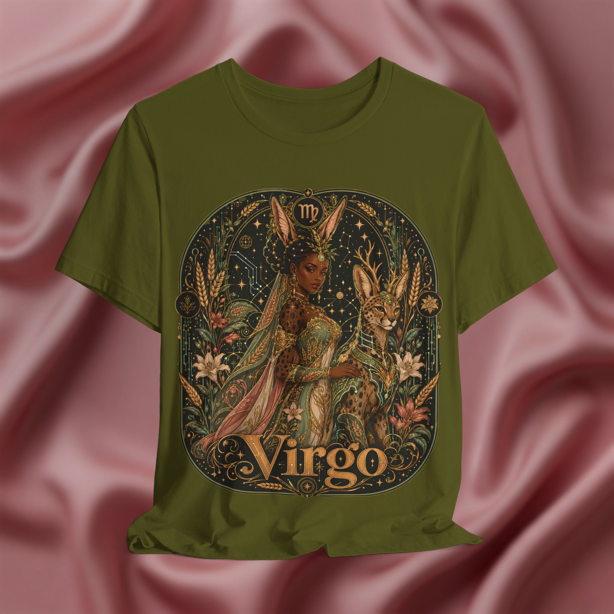 Green t-shirt with Virgo zodiac design