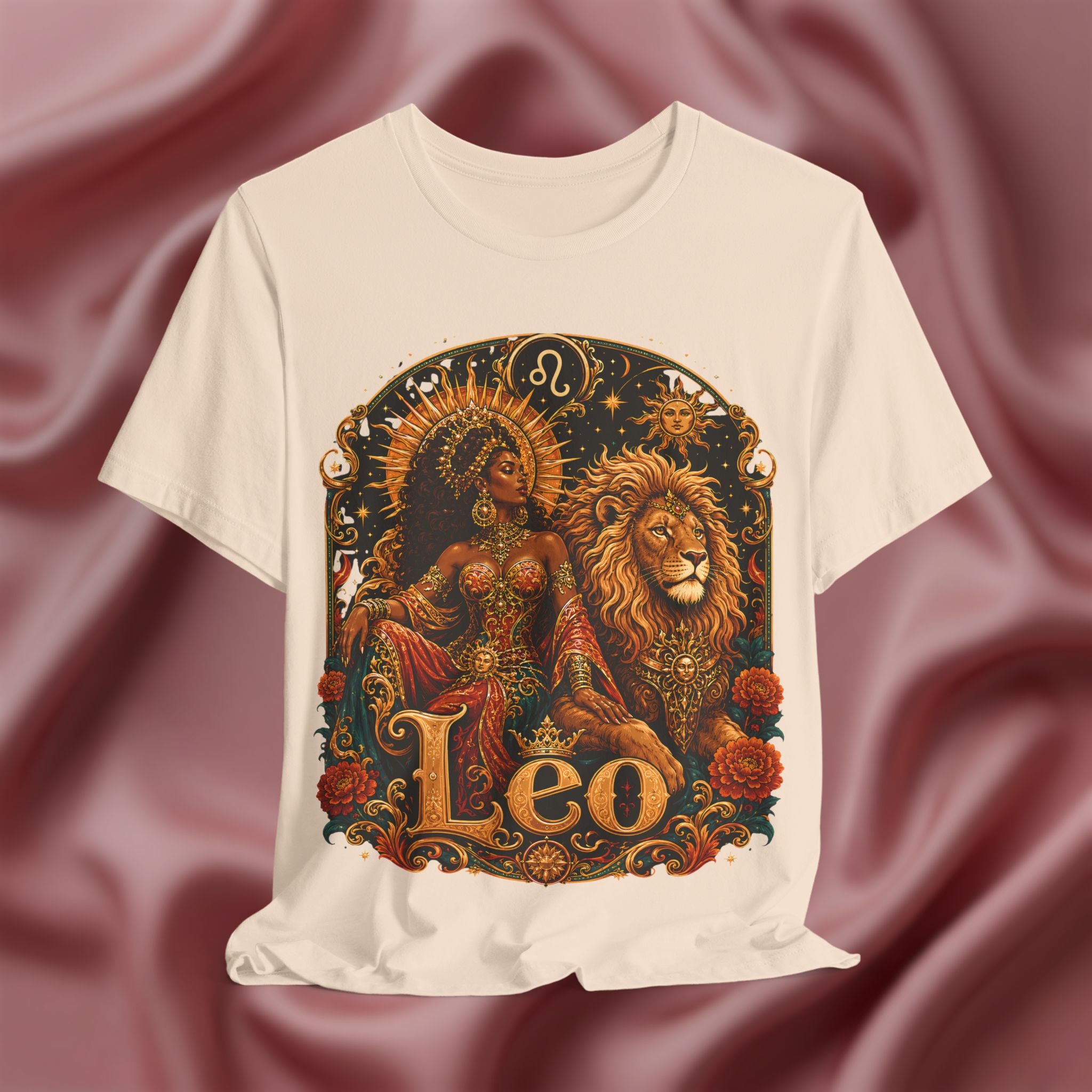 soft creaam T-shirt with Leo zodiac design