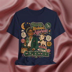 Navy blue t-shirt with Capricorn zodiac design featuring a woman and goat