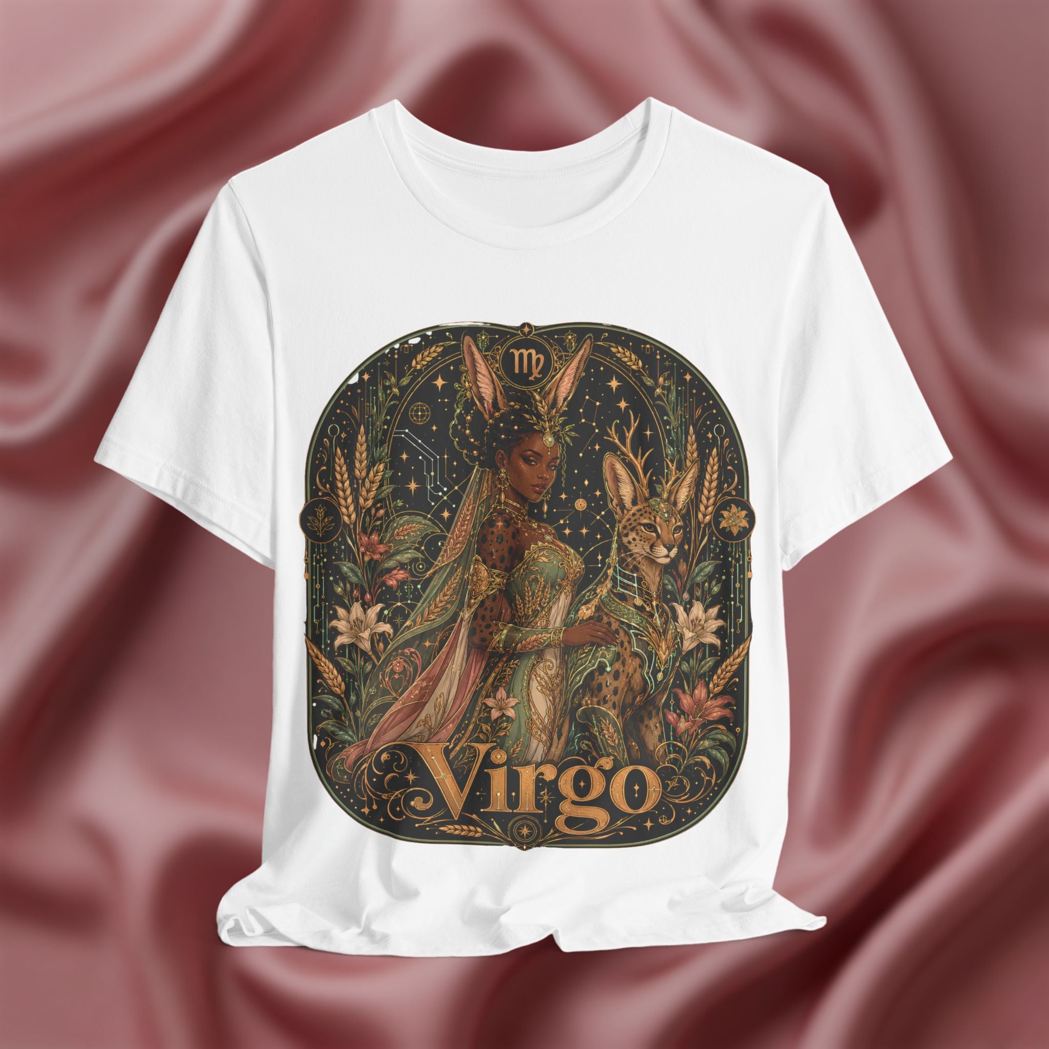 White t-shirt with Virgo zodiac design