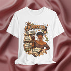 White t-shirt with Capricorn zodiac design on a pink fabric background