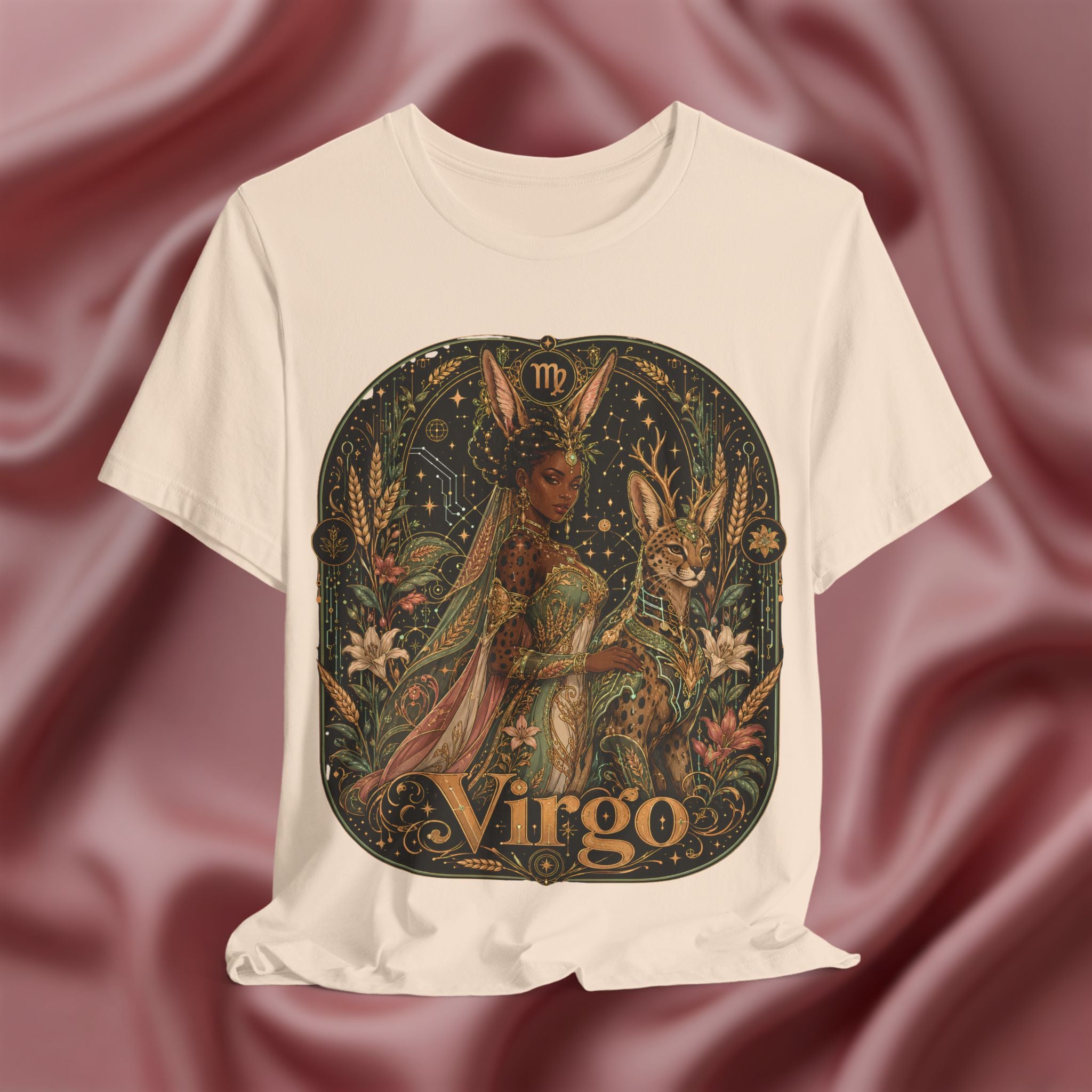 Soft cream T-shirt with Virgo zodiac design