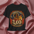 Black t-shirt with 'Crowned by Light Leo' design