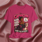 Berry Pink t-shirt with Capricorn zodiac design featuring a woman and goat on a pink fabric background