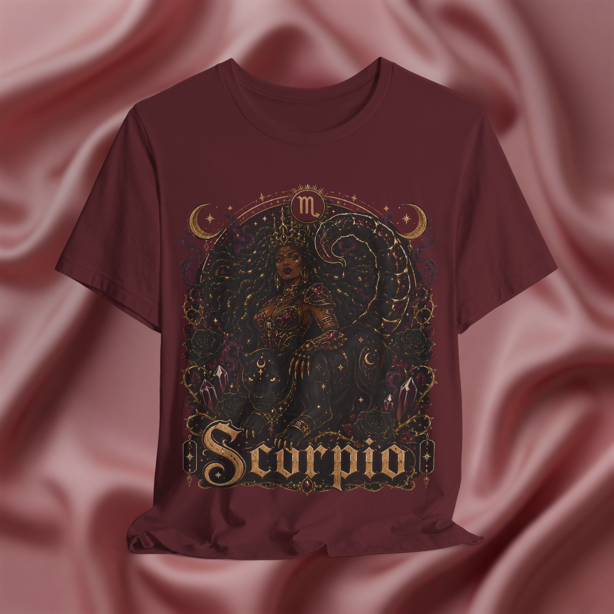 Maroon t-shirt with Scorpio zodiac design