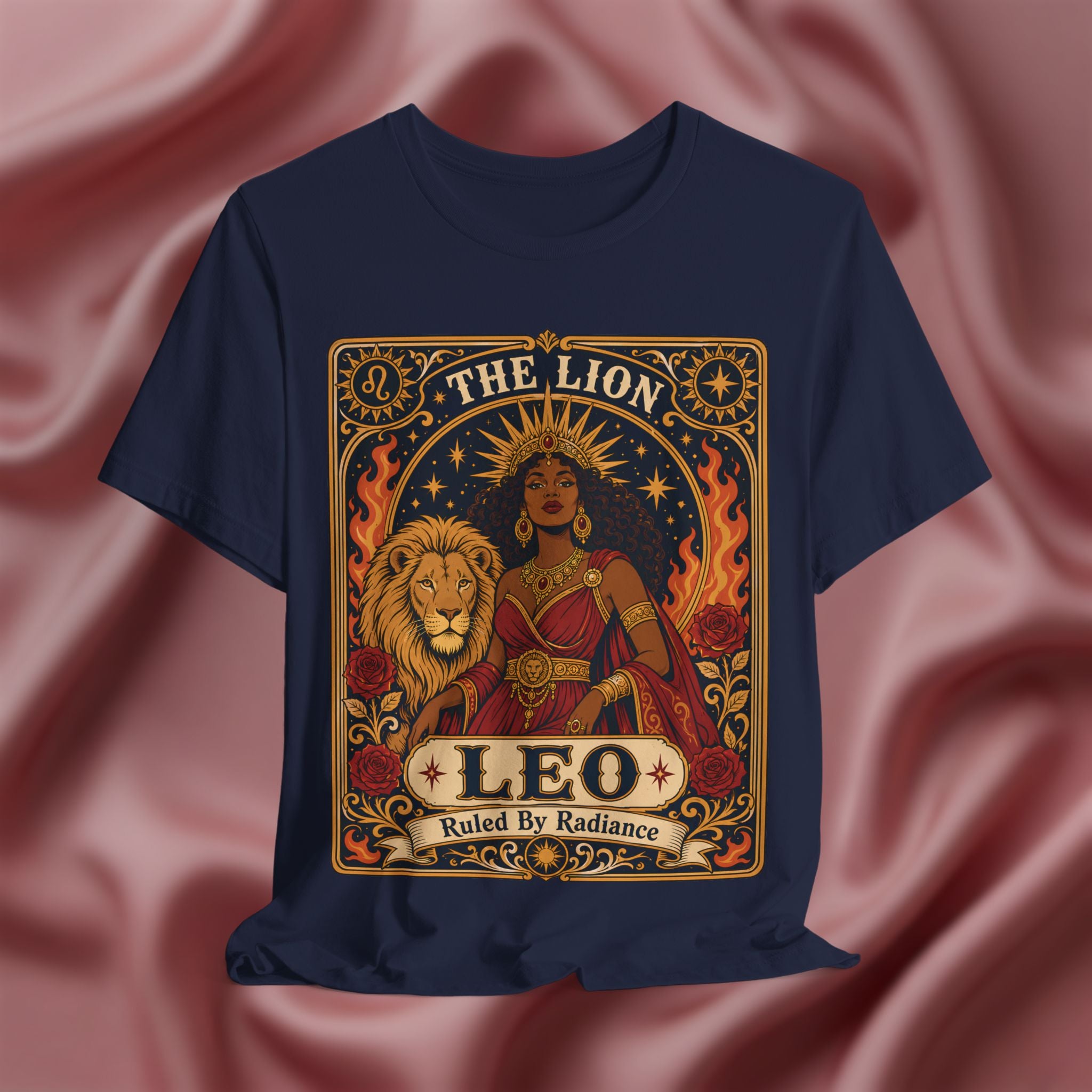 navy blue Leo zodiac tarot card shirt