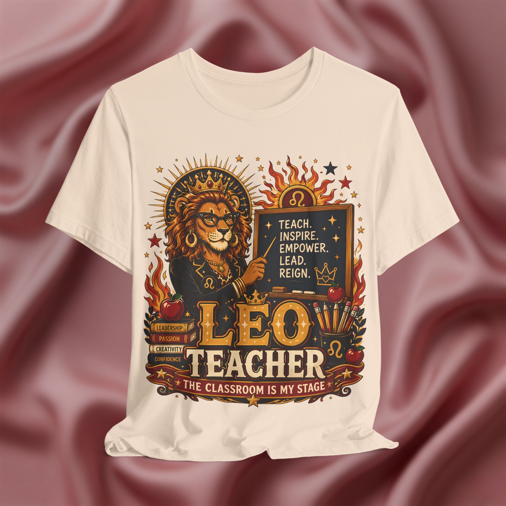Soft cream T-shirt with Leo Teacher design