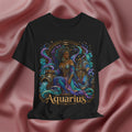 Black t-shirt with Aquarius zodiac design 