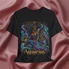 Black t-shirt with Aquarius zodiac design 