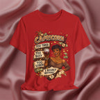 Red t-shirt with Capricorn zodiac design on a textured red background