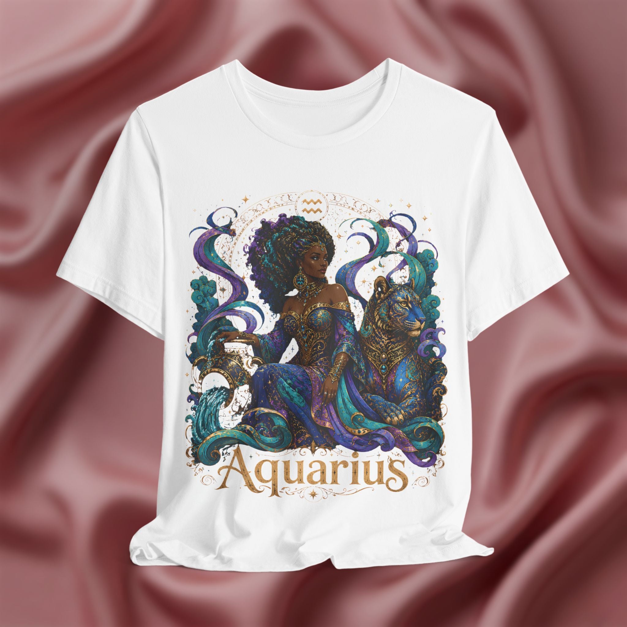White t-shirt with Aquarius zodiac design