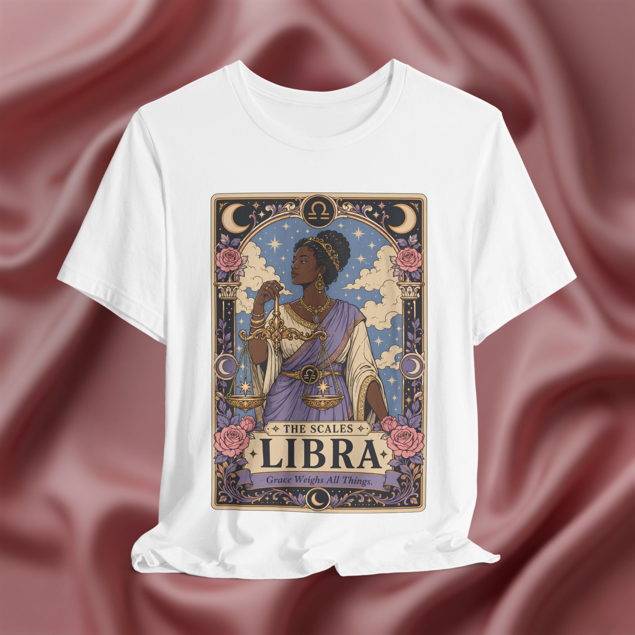White t-shirt with Libra zodiac design 